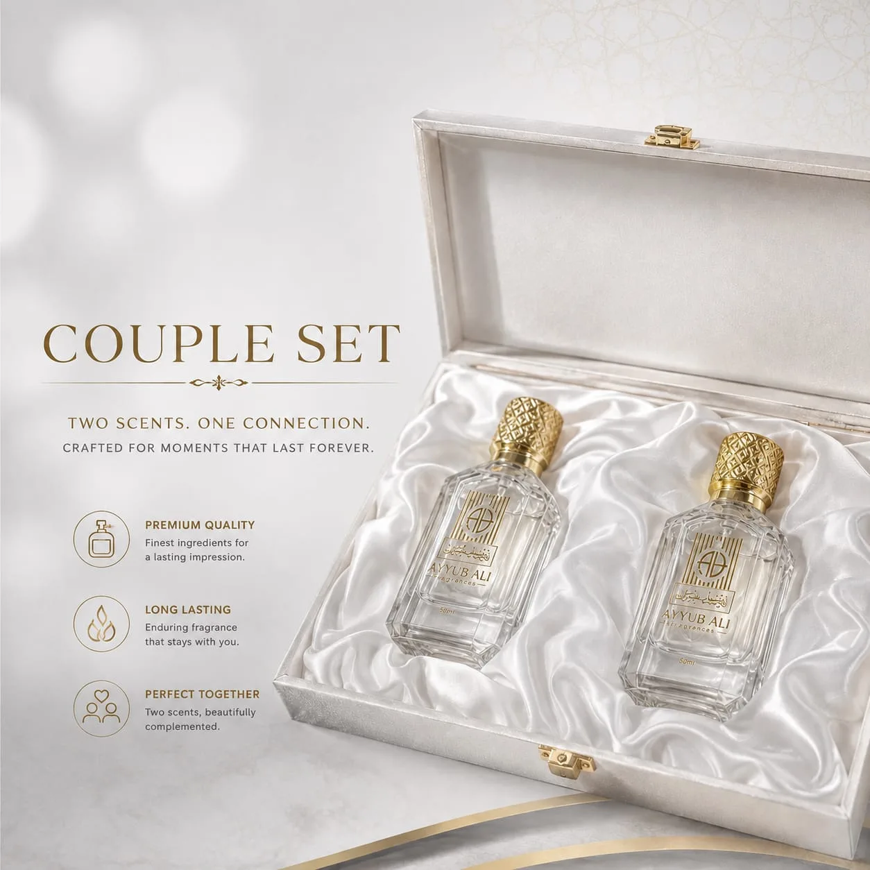 Crown & Charm – Ultra Luxury Couple Perfume Set, in its bottle.